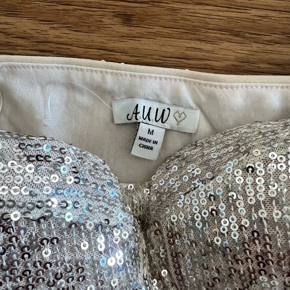 NWT! Sequin Champagne & Silver Mini Dress M - Picture 7 of 9